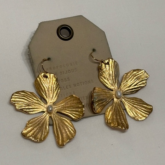 Anthropologie Gold Floral Earrings - Picture 3 of 5